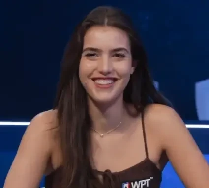 Alexandra Botez seated playing high stakes cash game poker on WPT Celebrity Cash Game event. 