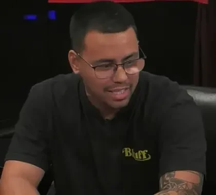 Bobby "Bluffin Bob" Rivas seated playing high stakes cash game poker on Hustler Casino Live.