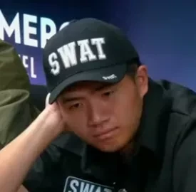 Henry seated playing mid-stakes cash game poker on the Bally Live Poker livestream.