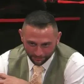 Jordan seated playing high stakes cash game poker on the Hustler Casino Live stream.