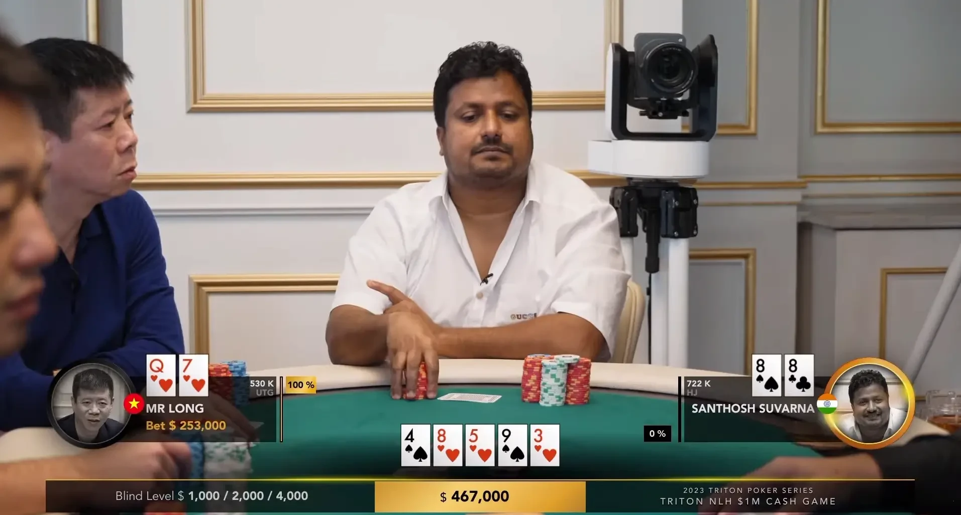 Santhosh seated playing poker at the Triton 2023 Million Dollar Cash Game in London.